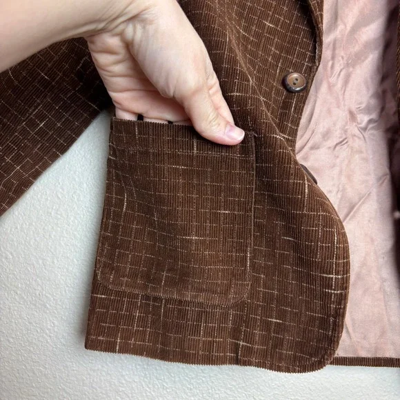 1960s Boys Corduroy Blazer Brown Windowpane Barry Boy Size 6 Vintage Jacket - Picture 13 of 16